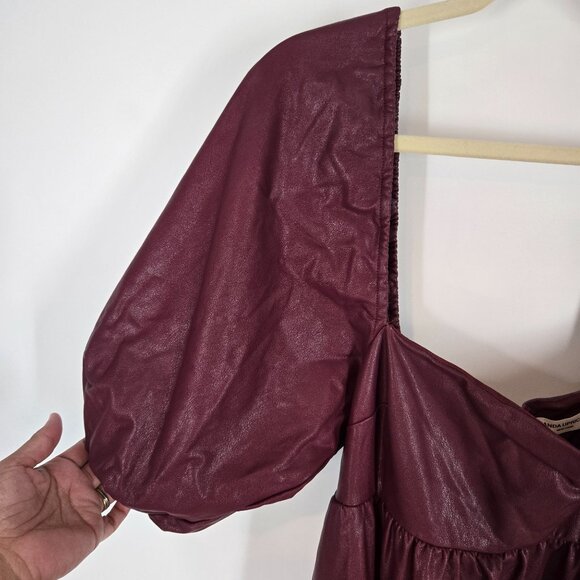 Amanda Uprichard Red Faux Leather Maisie Mini Dress Puff Sleeves Women's Medium - Picture 3 of 11